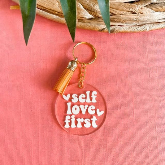 Porte-clés NFC personnalisé rond en acrylique transparent avec pompon orange